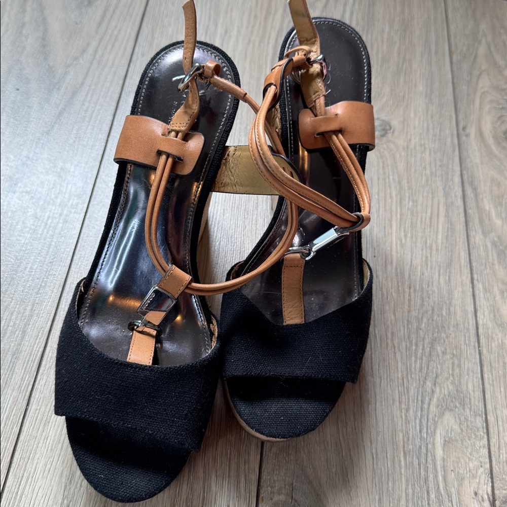 Y2K Coach  Fabric  Tan Cork wedges